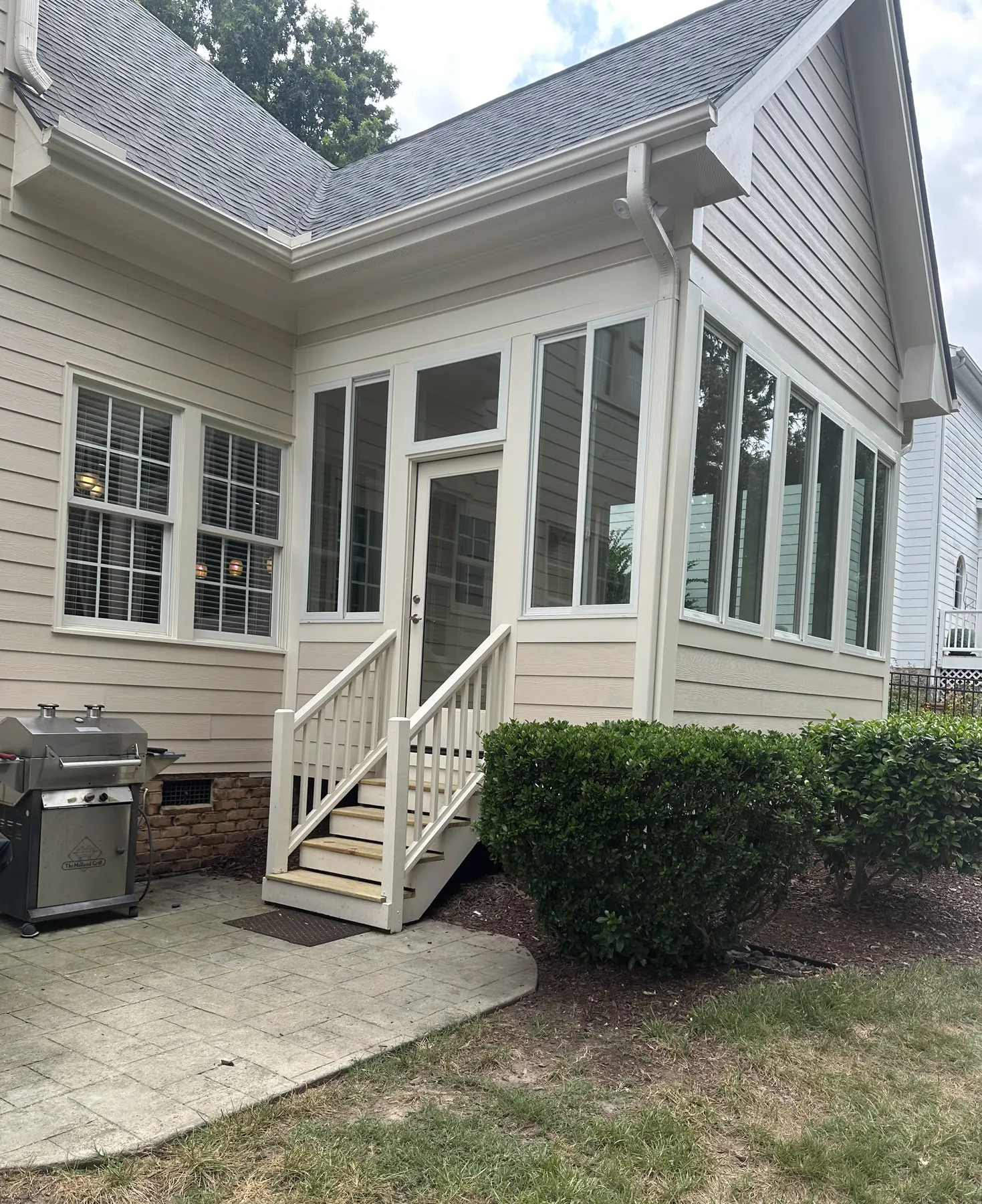 Rear steps and side elevation of the finished room addition
